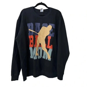 Port & Company Women's Long Sleeve Black Baseball Mom Sweatshirt Size 2XL GUC